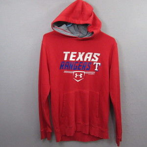 Under Armour Mens Texas Rangers Hoodie Size S Red Loose Sweatshirt Baseb…